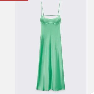 Zara Mint Green Satin Midi Dress